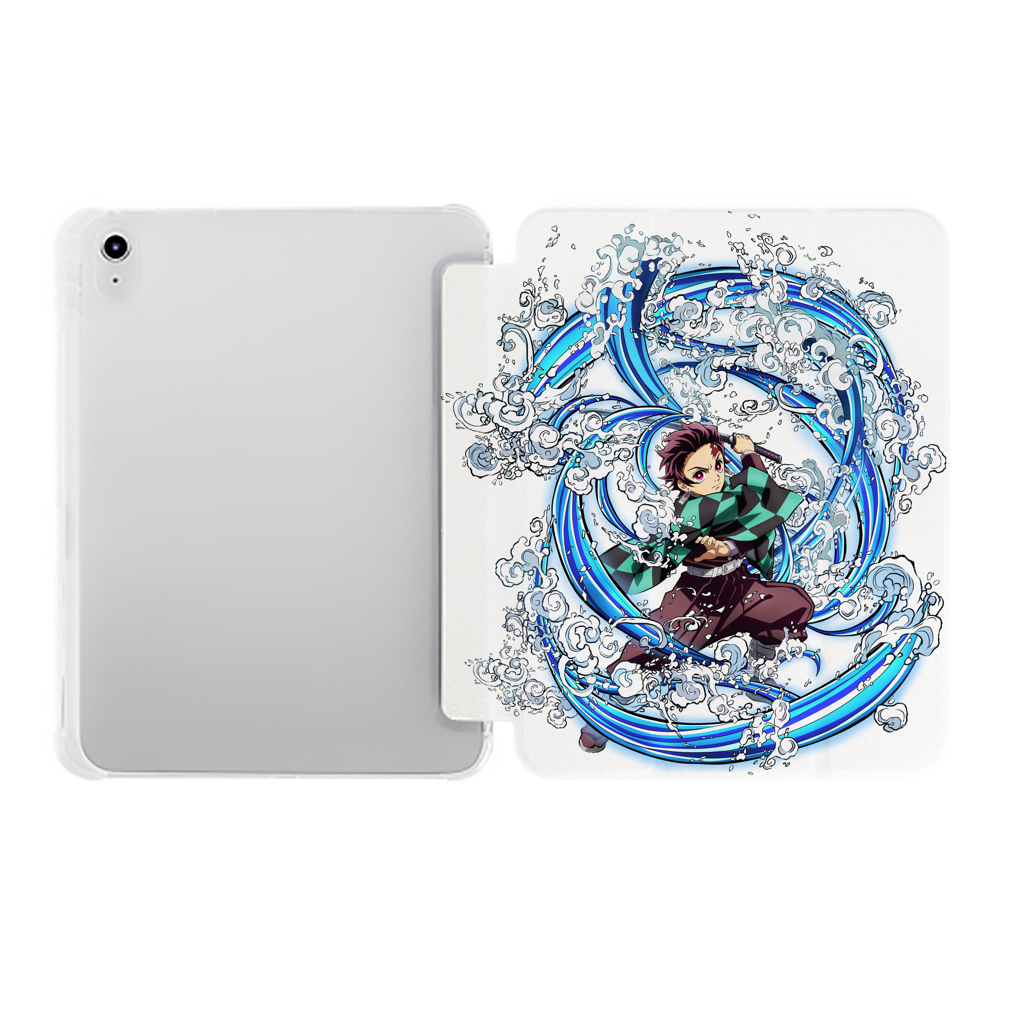 （画像用） 鬼滅の刃 竈門 炭治郎／かまど たんじろう Kamado Tanjirou IPad ケース ペン収納付き 三つ折りスタンド PUレザー×シリコン 対応機種9.5/10.5/10.9インチ